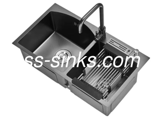 펌프 포함 블랙 스테인리스 스틸 더블 볼 싱크점 블랙 마무리 2 배수