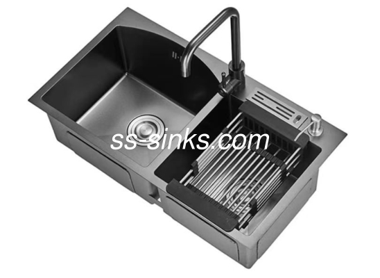 펌프 포함 블랙 스테인리스 스틸 더블 볼 싱크점 블랙 마무리 2 배수